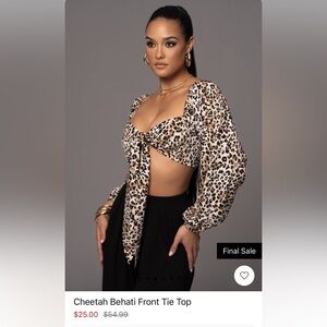 Cheetah bahati front tie blouse